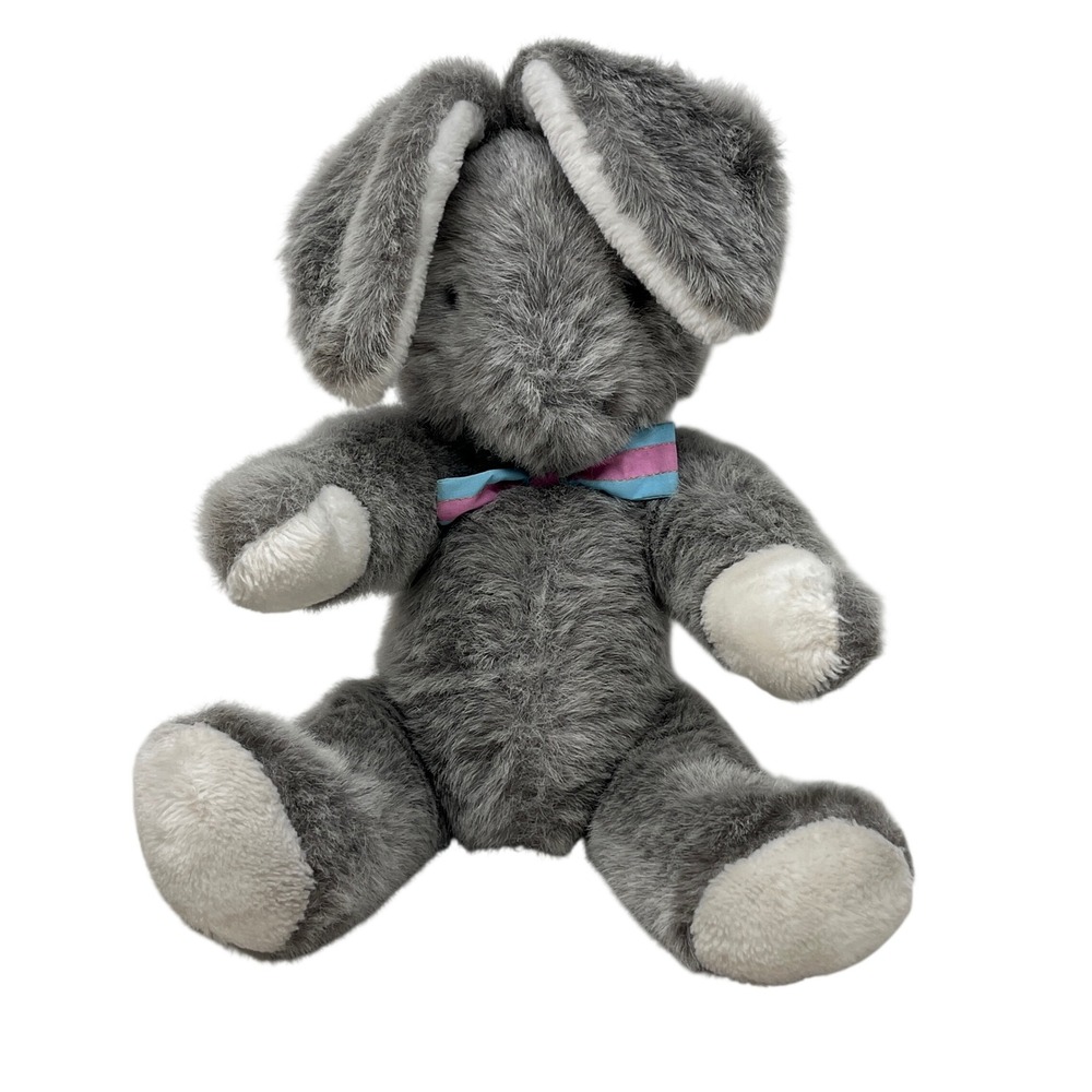 Applause Gray Rabbit Bunny Plush Stuffed Jointed‎ Poseable 1985 Easter Vtg 16"
